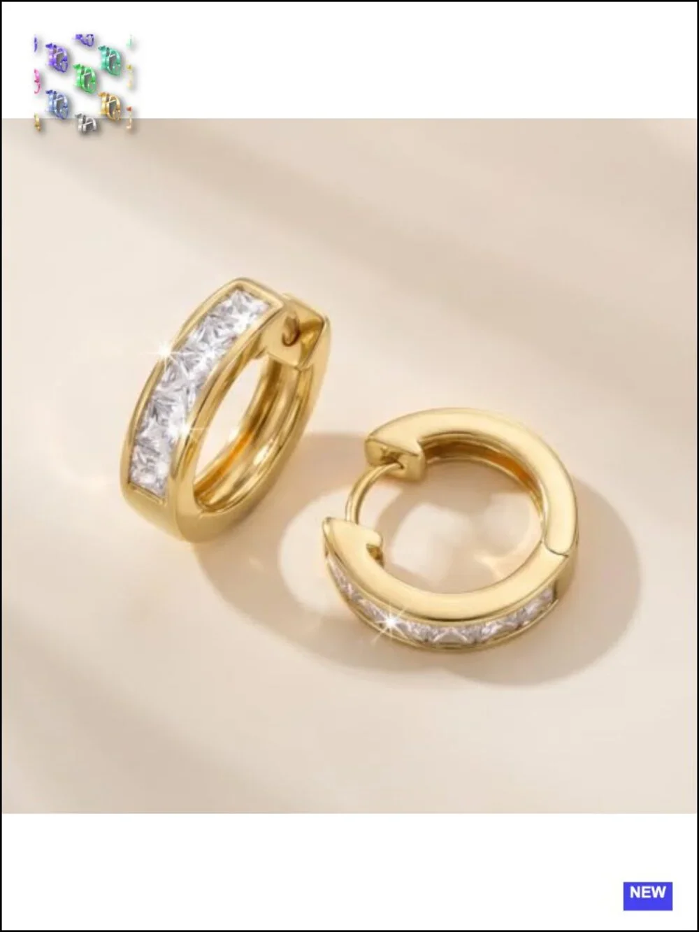 14K Gold Hoop Earrings for Women Princess Cut Cubic Zirconia Hoops 15/20/25mm